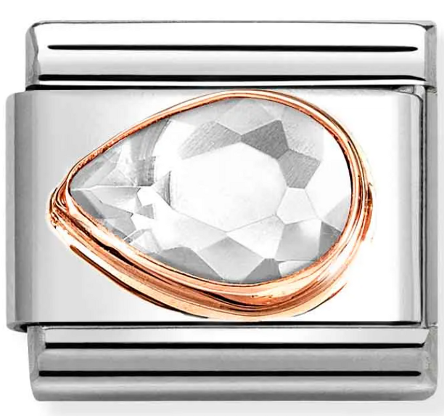 Nomination Link 9K Rose Gold kropla z białą cyrkonią z lewej strony 430605 010.png